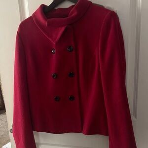 Calvin Klein Red Pea Coat double breasted w/black buttons. Size 14 stretchy